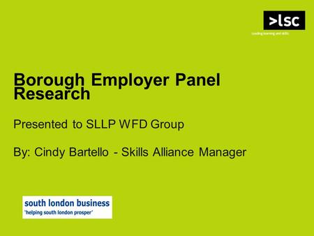 Borough Employer Panel Research Presented to SLLP WFD Group By: Cindy Bartello - Skills Alliance Manager.