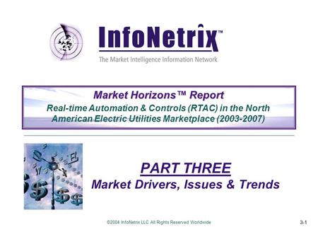 ©2004 InfoNetrix LLC All Rights Reserved Worldwide 3-1 PART THREE Market Drivers, Issues & Trends Market Horizons™ Report Real-time Automation & Controls.