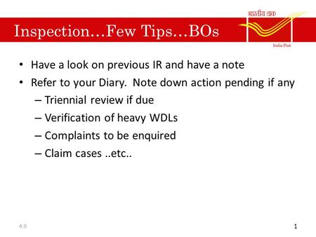 Inspection…Few Tips…BOs