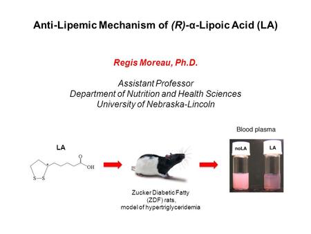 Anti-Lipemic Mechanism of (R)-α-Lipoic Acid (LA) Regis Moreau, Ph.D. Assistant Professor Department of Nutrition and Health Sciences University of Nebraska-Lincoln.