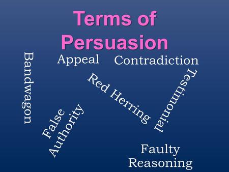 Terms of Persuasion Appeal Contradiction Bandwagon Testimonial
