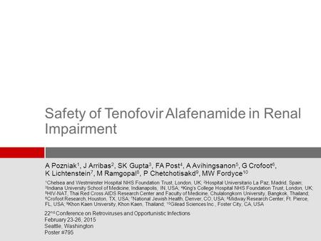 Safety of Tenofovir Alafenamide in Renal Impairment