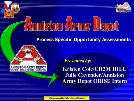 1 Presented by: Kristen Cole/CH2M HILL Julie Cavender/Anniston Army Depot ORISE Intern Process Specific Opportunity Assessments.