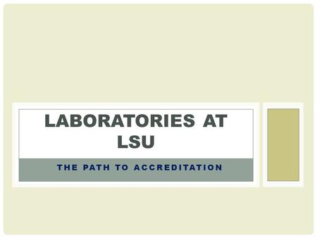 THE PATH TO ACCREDITATION LABORATORIES AT LSU. THE LSU LAB SAFETY ACCREDITATION PROGRAM Designed to improve overall safety and environmental performance.