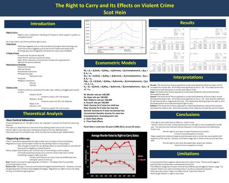 The Right to Carry and Its Effects on Violent Crime Scot Hein Introduction Right to Carry: Right to carry is defined as “Handling of a firearm or other.