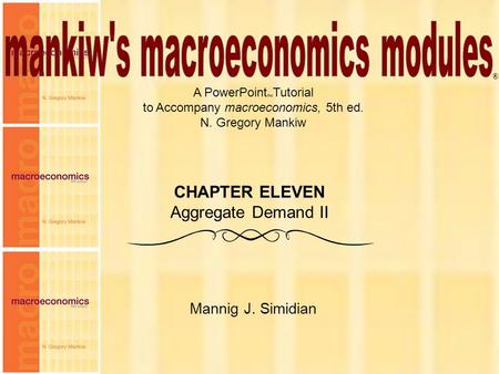 Chapter Eleven1 A PowerPoint  Tutorial to Accompany macroeconomics, 5th ed. N. Gregory Mankiw Mannig J. Simidian ® CHAPTER ELEVEN Aggregate Demand II.