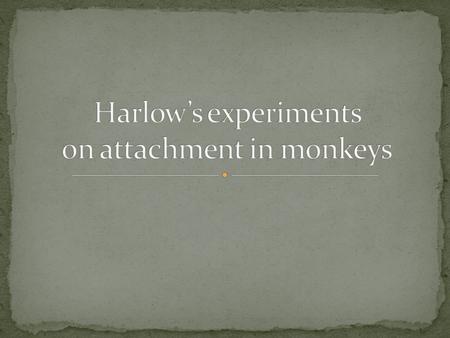 American psychologist Harry Harlow conducted many experiments on attachment using rhesus monkeys.