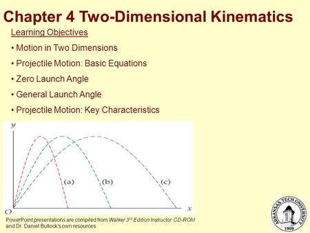 Chapter 4 Two-Dimensional Kinematics PowerPoint presentations are compiled from Walker 3 rd Edition Instructor CD-ROM and Dr. Daniel Bullock’s own resources.