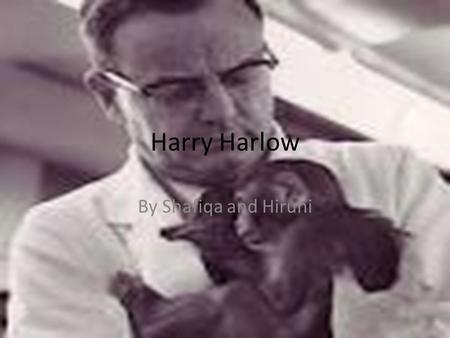 Harry Harlow By Shafiqa and Hiruni. HARLOW’S EXPERIMENTS He developed his theory on human infants in the 1950’s and 60’s An American psychologist named.