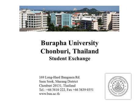 Burapha University Chonburi, Thailand Student Exchange