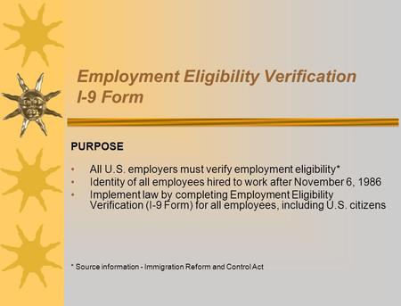 Employment Eligibility Verification I-9 Form