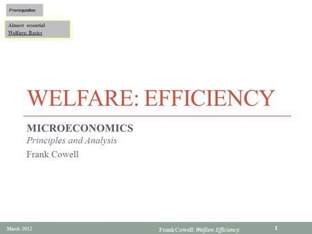MICROECONOMICS Principles and Analysis Frank Cowell