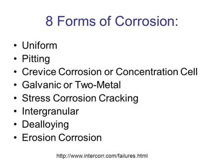 8 Forms of Corrosion: Uniform Pitting