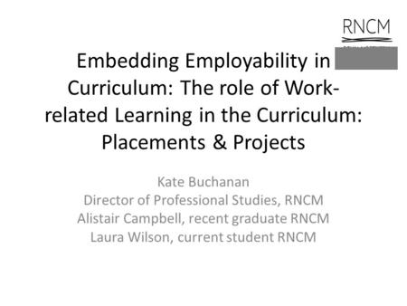 Embedding Employability in Curriculum: The role of Work- related Learning in the Curriculum: Placements & Projects Kate Buchanan Director of Professional.