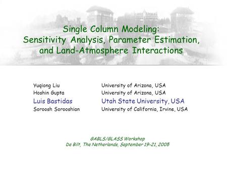 Single Column Modeling: Sensitivity Analysis, Parameter Estimation, and Land-Atmosphere Interactions Yuqiong LiuUniversity of Arizona, USA Hoshin GuptaUniversity.
