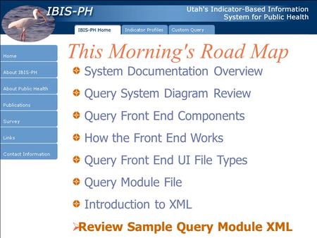 This Morning's Road Map System Documentation Overview Query System Diagram Review Query Front End Components How the Front End Works Query Front End UI.