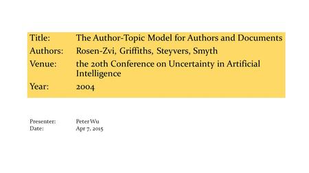Title: The Author-Topic Model for Authors and Documents