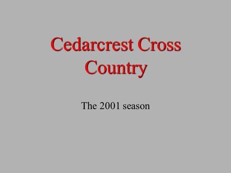 Cedarcrest Cross Country The 2001 season. The Year of the Gimp!