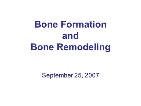 Bone Formation and Bone Remodeling September 25, 2007.