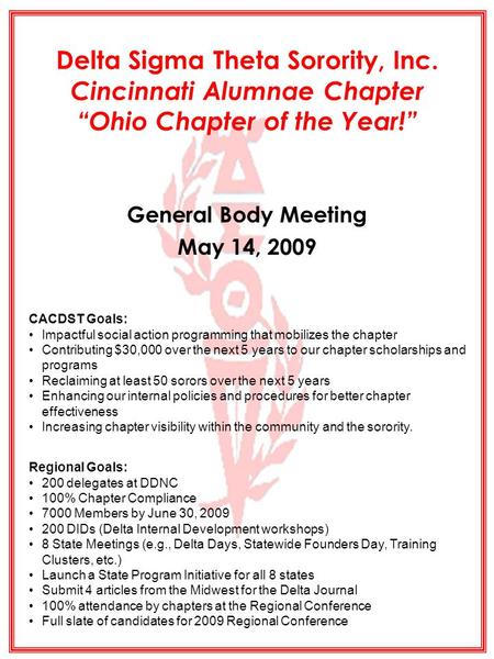 General Body Meeting May 14, 2009