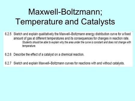 Maxwell-Boltzmann; Temperature and Catalysts