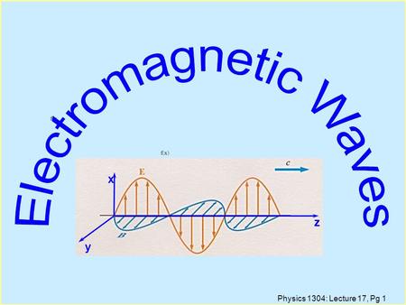 Physics 1304: Lecture 17, Pg 1 f()x x f(x x z y. Physics 1304: Lecture 17, Pg 2 Lecture Outline l Electromagnetic Waves: Experimental l Ampere’s Law Is.