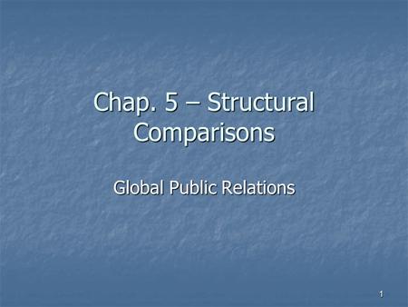 Chap. 5 – Structural Comparisons Global Public Relations 1.