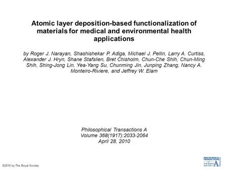Atomic layer deposition-based functionalization of materials for medical and environmental health applications by Roger J. Narayan, Shashishekar P. Adiga,