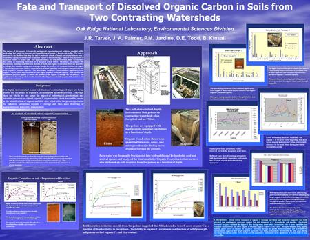 Fate and Transport of Dissolved Organic Carbon in Soils from Two Contrasting Watersheds Oak Ridge National Laboratory, Environmental Sciences Division.