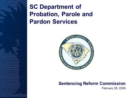 SOUTH CAROLINA DEPARTMENT OF PROBATION, PAROLE AND PARDON SERVICES Sentencing Reform Commission February 26, 2009 SC Department of Probation, Parole and.