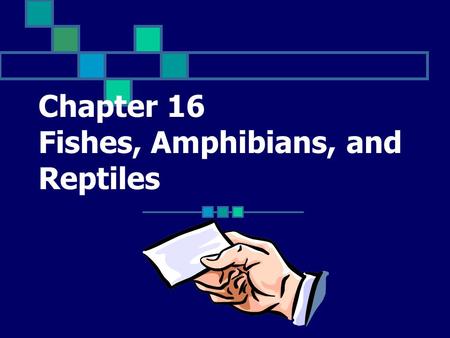 Chapter 16 Fishes, Amphibians, and Reptiles An animal with a skull and a backbone; includes mammals, birds, reptiles, amphibians and fish Click for Term.