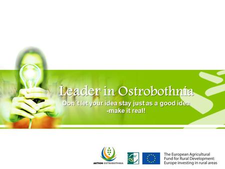 Leader in Ostrobothnia Don´t let your idea stay just as a good idea -make it real!