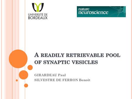 GIRARDEAU Paul SILVESTRE DE FERRON Benoit. Synaptic transmission is limited by the recycling of synaptic vesicles for many rounds of use Synaptic transmission.