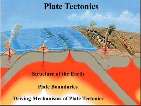 Structure of the Earth Plate Boundaries Driving Mechanisms of Plate Tectonics Plate Tectonics.
