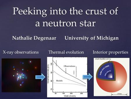 Peeking into the crust of a neutron star Nathalie DegenaarUniversity of Michigan X-ray observations Interior properties Thermal evolution.