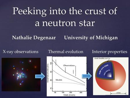Peeking into the crust of a neutron star Nathalie DegenaarUniversity of Michigan X-ray observations Interior properties Thermal evolution.