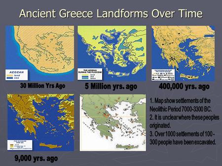 Ancient Greece Landforms Over Time. Migrations that Populated Greece & Helped to Spread Greek Thought.