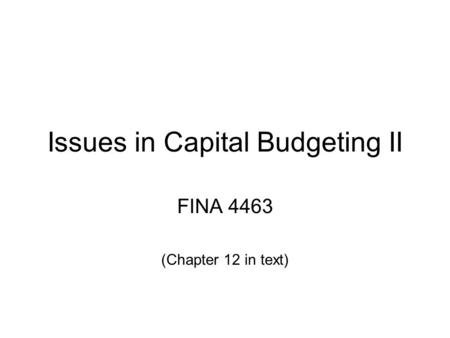 Issues in Capital Budgeting II