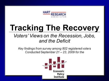 HART RESEARCH ASSOTESCIA Tracking The Recovery Key findings from survey among 802 registered voters Conducted September 21 – 23, 2009 for the Voters’ Views.
