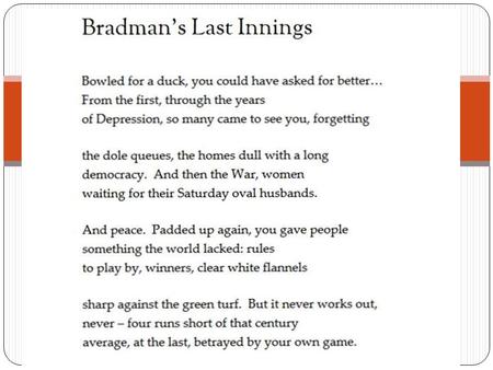 BRADMAN’S LAST INNINGS CONTEXT