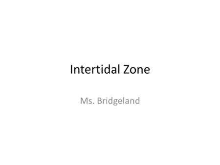 Intertidal Zone Ms. Bridgeland. Intertidal Zone Shallow area connected to the beach that is made up of high tides and low tides Talk about habitats that.