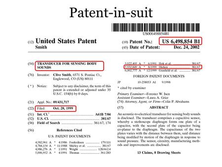 Patent-in-suit. Prior Art 1 – Stethoscope + Mic Prior Art 2 – Tactile Sensor.