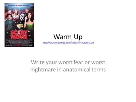 Warm Up  Write your worst fear or worst nightmare in anatomical terms.