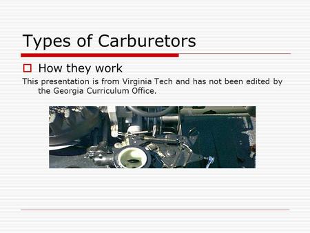 Types of Carburetors How they work