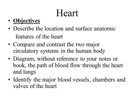 Heart Objectives Describe the location and surface anatomic