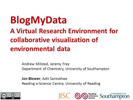 BlogMyData A Virtual Research Environment for collaborative visualization of environmental data Andrew Milsted, Jeremy Frey Department of Chemistry, University.