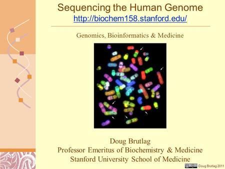 Doug Brutlag 2011 Sequencing the Human Genome   Doug Brutlag Professor Emeritus of Biochemistry.