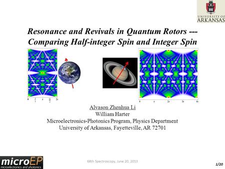 1/20 Resonance and Revivals in Quantum Rotors --- Comparing Half-integer Spin and Integer Spin Alvason Zhenhua Li William Harter Microelectronics-Photonics.