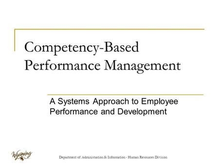 Department of Administration & Information - Human Resources Division Competency-Based Performance Management A Systems Approach to Employee Performance.