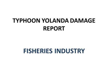 TYPHOON YOLANDA DAMAGE REPORT FISHERIES INDUSTRY.